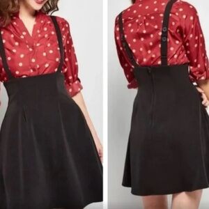 Modcloth Black Skater Skirt with Suspenders
